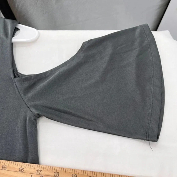 Zara Pullover Cold Shoulder Shift Midi Dress Size S Gray Satin-Feel Sleek Dressy - Picture 6 of 8